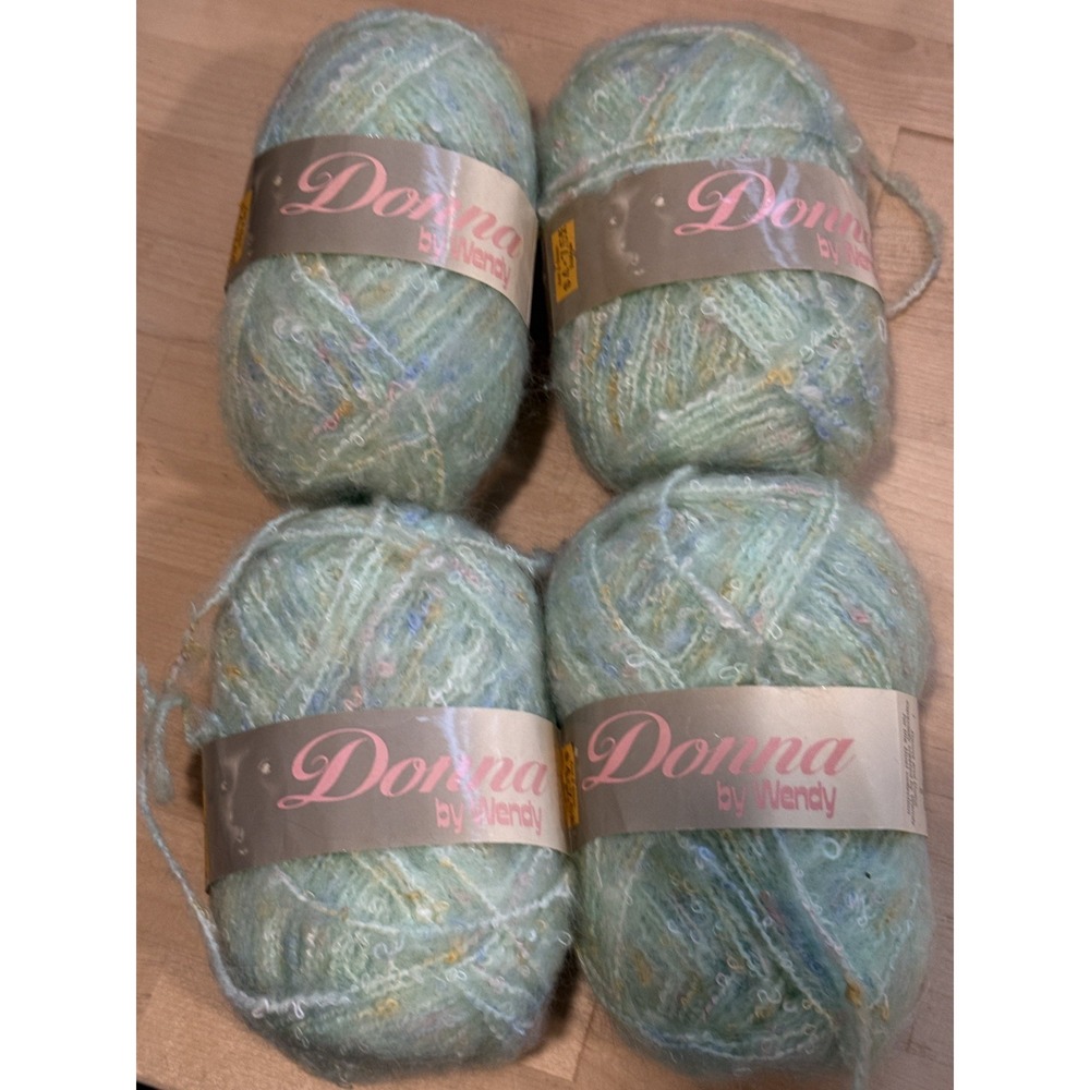 New Lot Of 4 Green variegated confetti yarn by Donna by Wendy Yarn 15% Mohair
